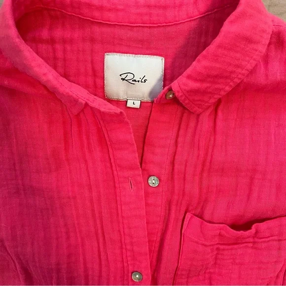 Rails Women’s Hibiscus Pink Button Down Shirt - Picture 3 of 6